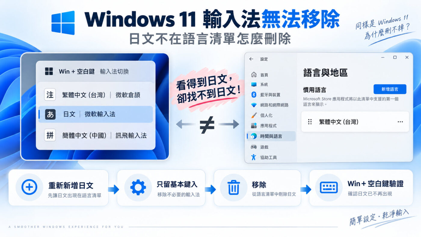 Windows 11 輸入法無法移除：日文不在語言清單怎麼刪除