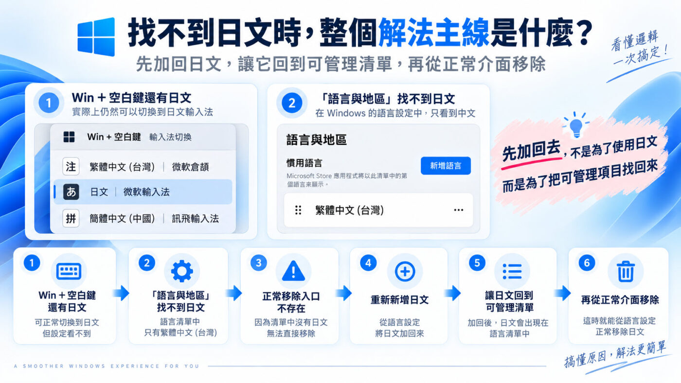 找不到日文輸入法，先重新新增日本語（知識卡）